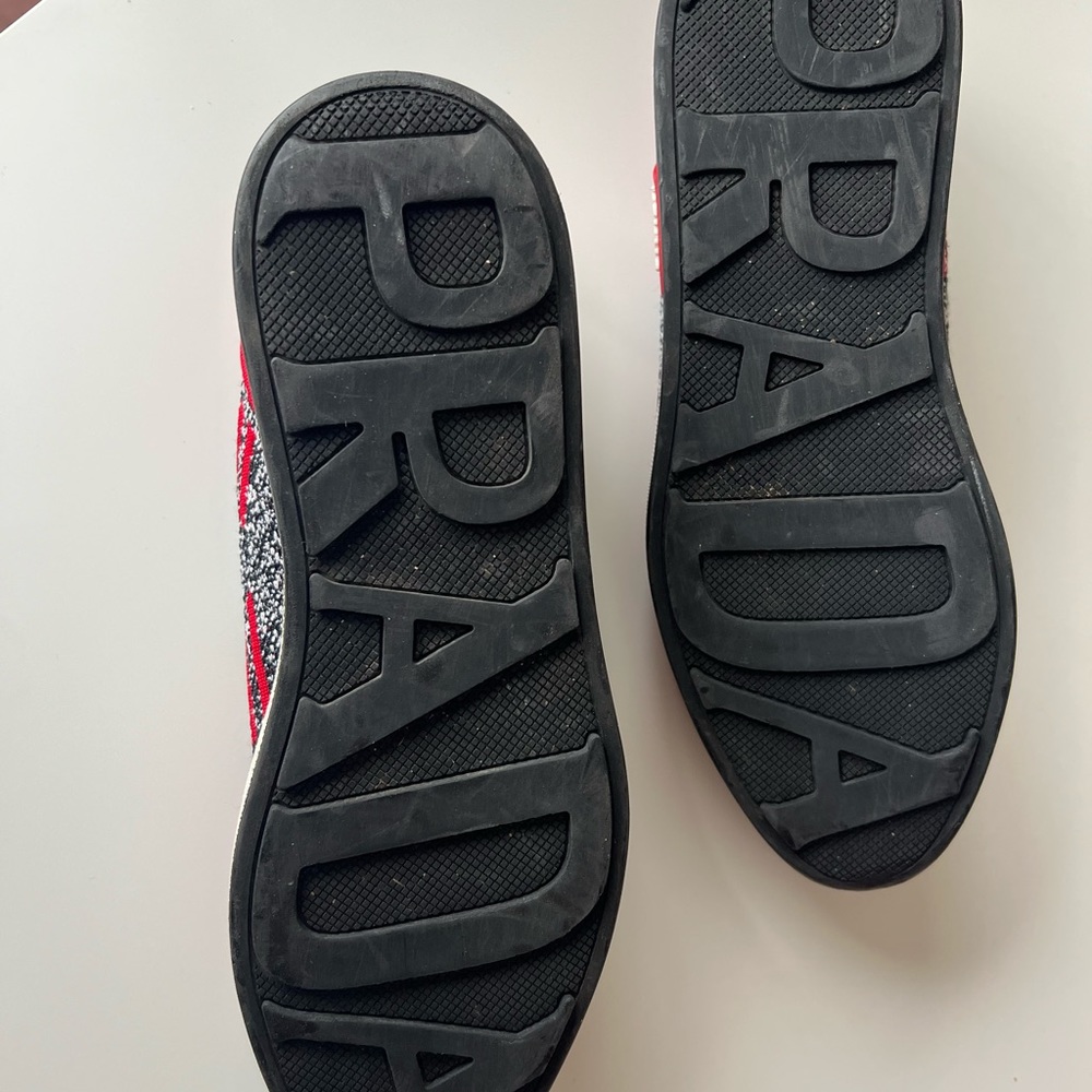 Prada Women's Red and Black Knit Slip-On Sneakers - Picture 5 of 8